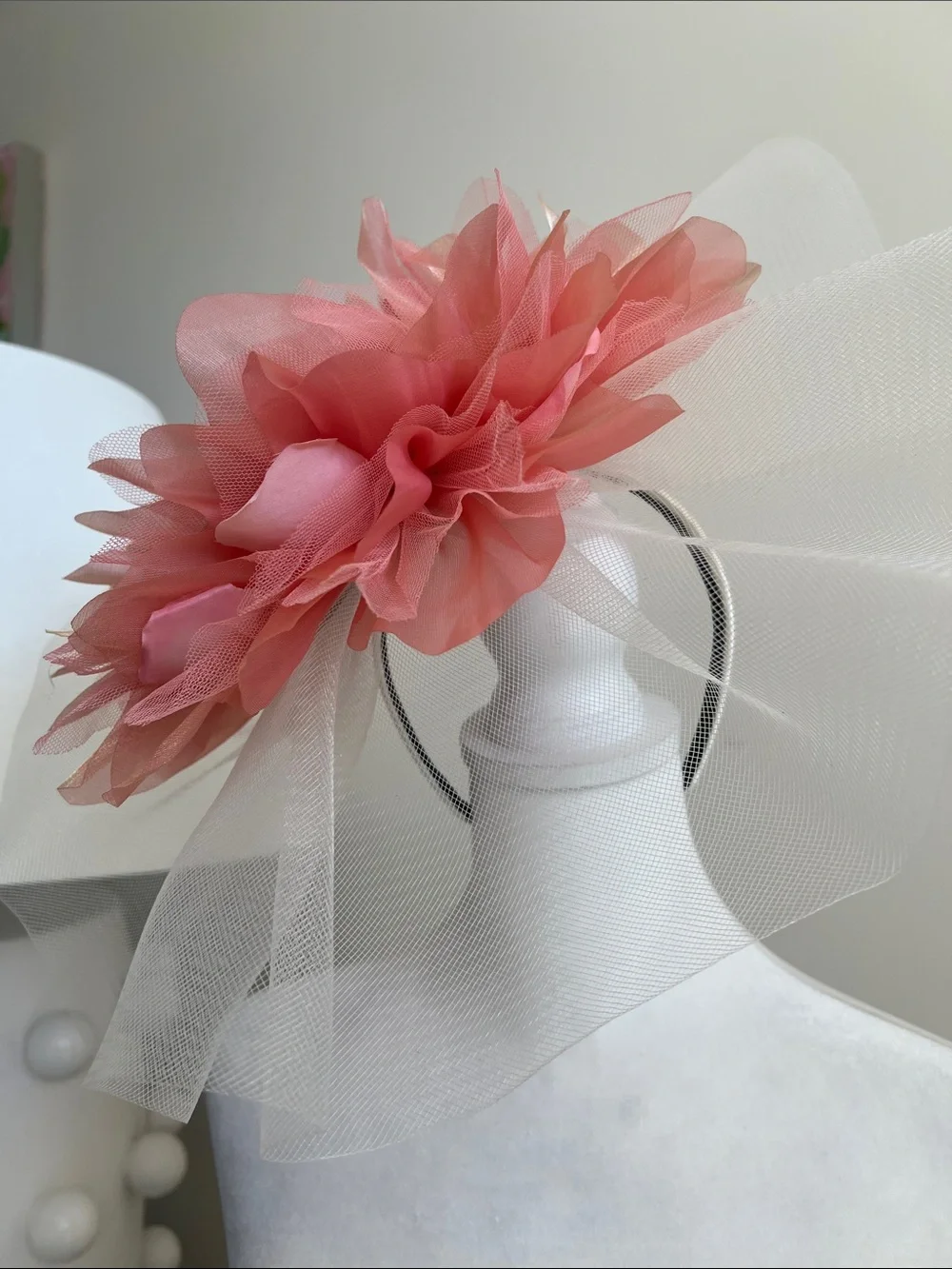 Whittall & Shon Coral fascinator Floral Tulle Headpiece posy